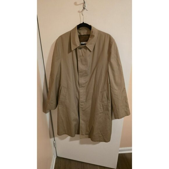 Glen Eagles Trench Coat Tan Collared Buttons Pockets Zip Liner Mens Size 40S Y2K - Picture 1 of 11